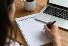 Uma pessoa focada trabalhando em uma mesa organizada, com um planner, um laptop e uma xícara de café, simbolizando a melhoria da produtividade pessoal.